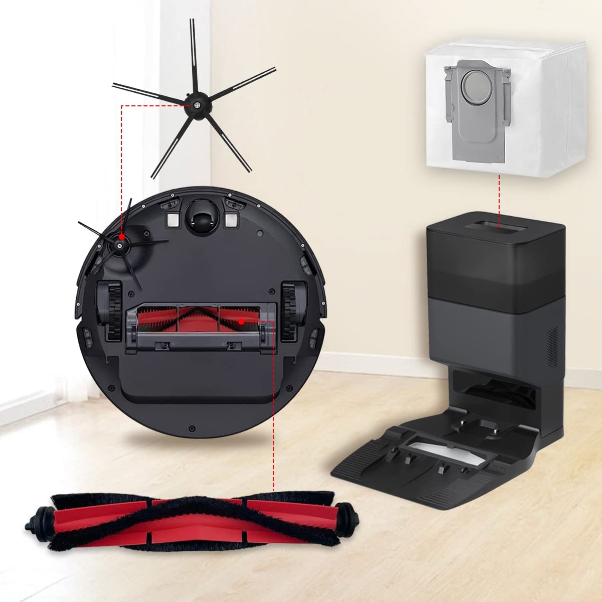 Roborock Q5/Q5+ Replacement Parts (2 Brush+3 Dust Bags+4 Side Brush)