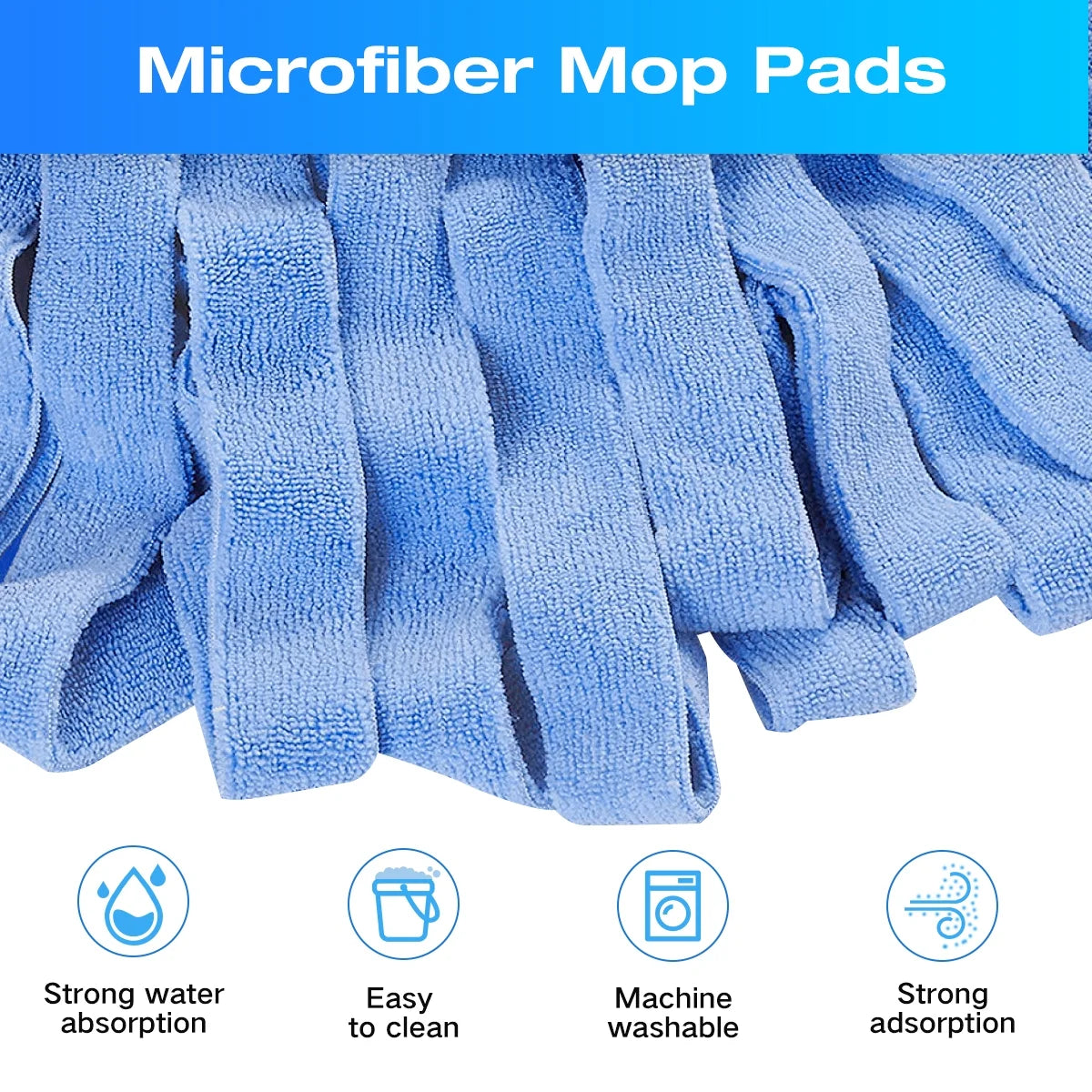 3 Pack Microfiber Cloth Mop Refills Compatible with O Cedar, Washable Mop Replacements for Wet and Dry Use (Blue)
