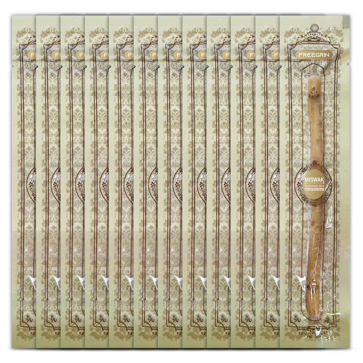 FREEGRIN 6 Pack Natural Miswak Sticks, Organic Wooden Miswak Toothbrush for Healthy Gums & Fresher Breath, No Toothpaste Required, Original Flavor