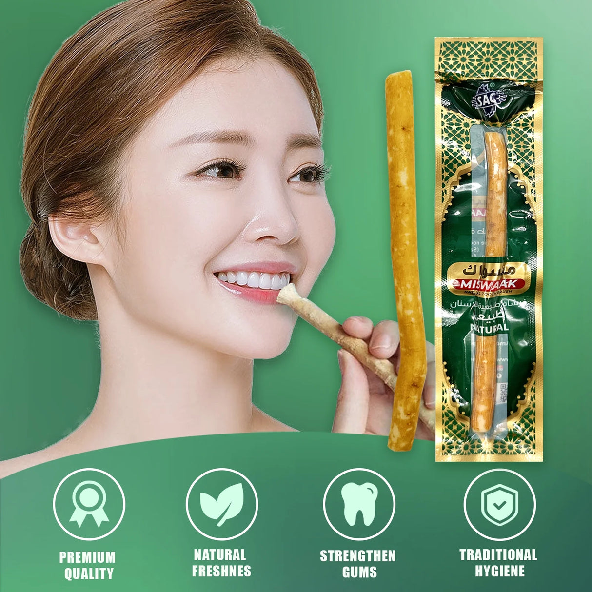 6 Pack Organic Miswak Toothbrushes | All-Natural Wooden Miswak Sticks for Teeth Whitening | Oral Care, Fresh Breath & Eco-Friendly | Original Flavor