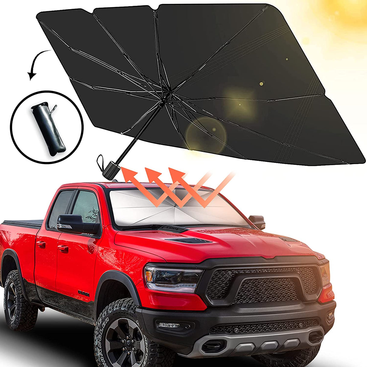 Car windshield sunshade with storage bag foldable