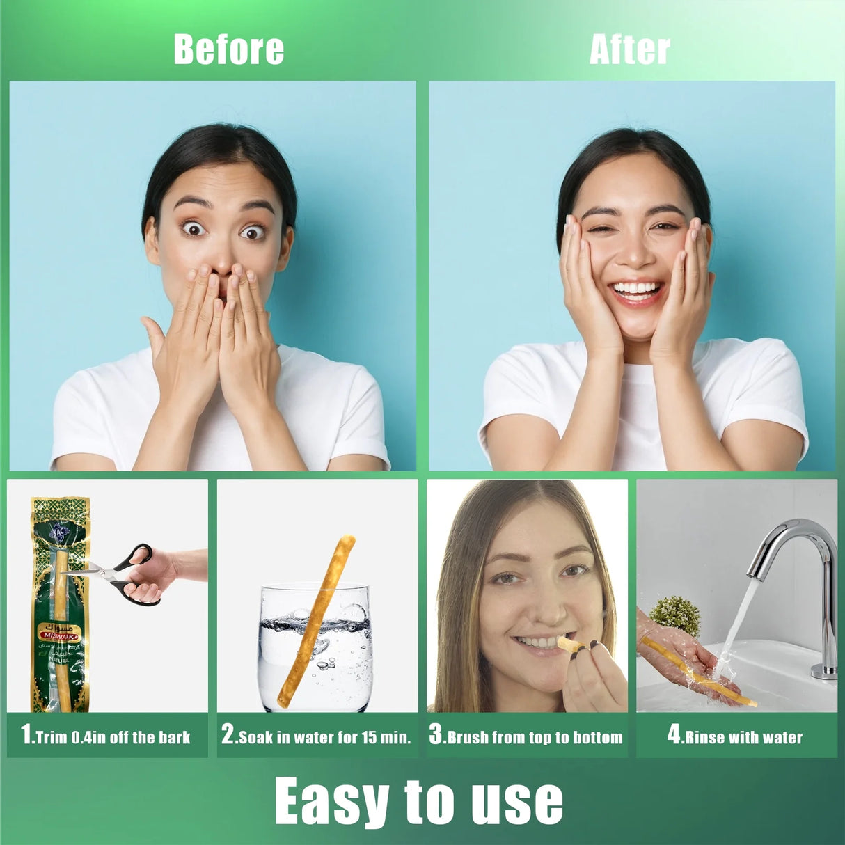 6 Pack Organic Miswak Toothbrushes | All-Natural Wooden Miswak Sticks for Teeth Whitening | Oral Care, Fresh Breath & Eco-Friendly | Original Flavor