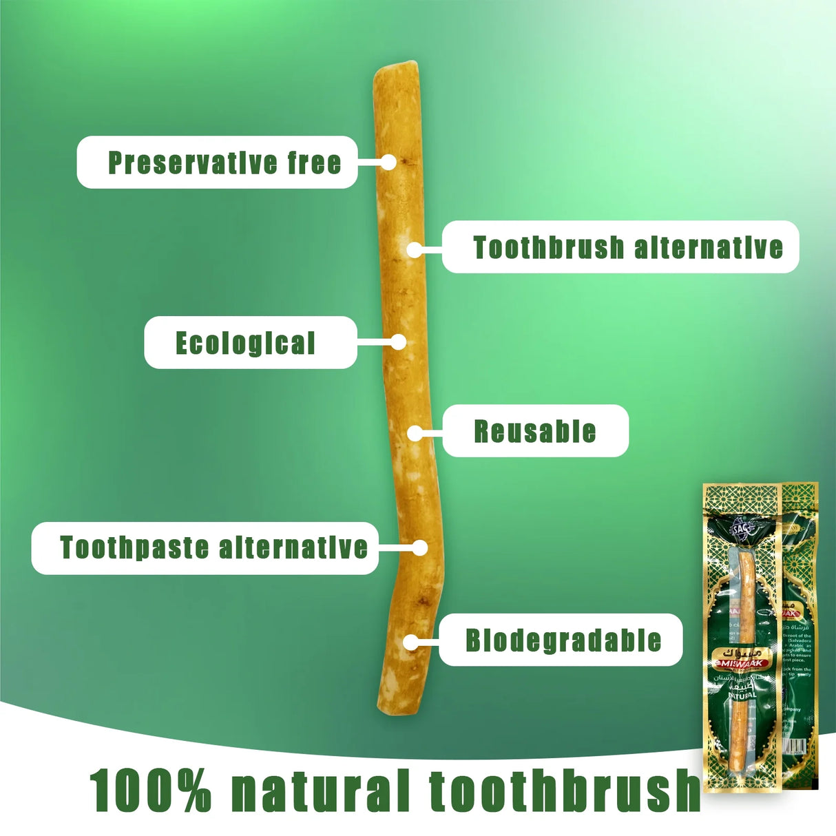 6 Pack Organic Miswak Toothbrushes | All-Natural Wooden Miswak Sticks for Teeth Whitening | Oral Care, Fresh Breath & Eco-Friendly | Original Flavor
