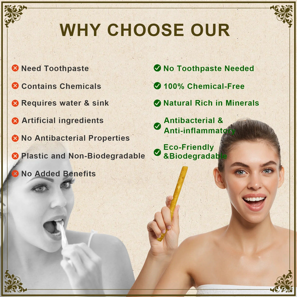 FREEGRIN 6 Pack Natural Miswak Sticks, Organic Wooden Miswak Toothbrush for Healthy Gums & Fresher Breath, No Toothpaste Required, Original Flavor