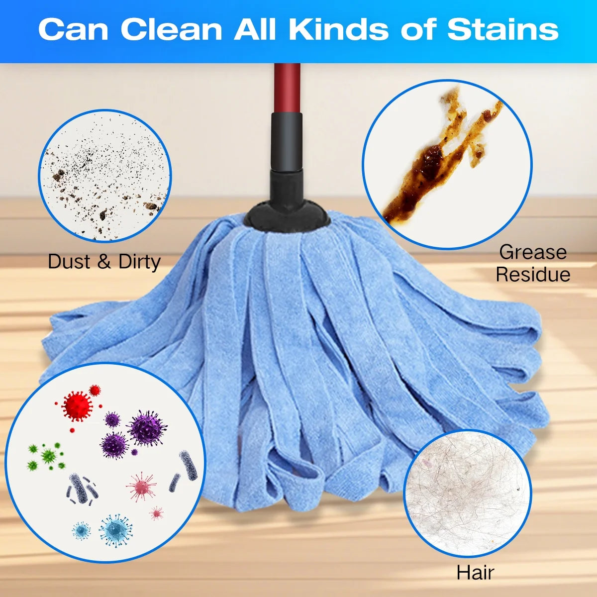 3 Pack Microfiber Cloth Mop Refills Compatible with O Cedar, Washable Mop Replacements for Wet and Dry Use (Blue)