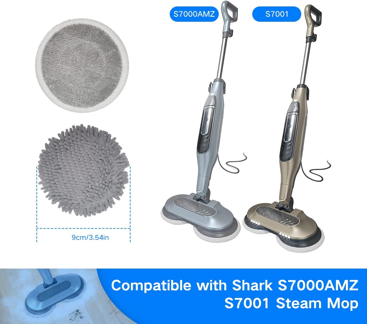 Steam Mop Pads For Shark S7001 Steam Mop/S7000 AMZ,Reuseable Scrub Cleaning Pads Hard Floor Expert Wet Replacement Microfiber Soft Pad (2 Scrub Pads+2 Soft Pads)