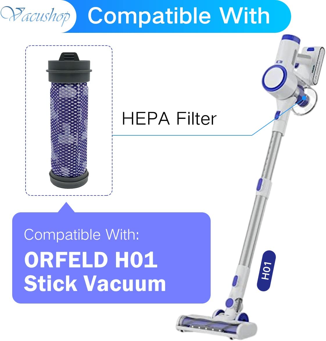 ORFELD H01 Cordless Vacuum Cleaner HEPA Filters Accessories Parts X2 Filter