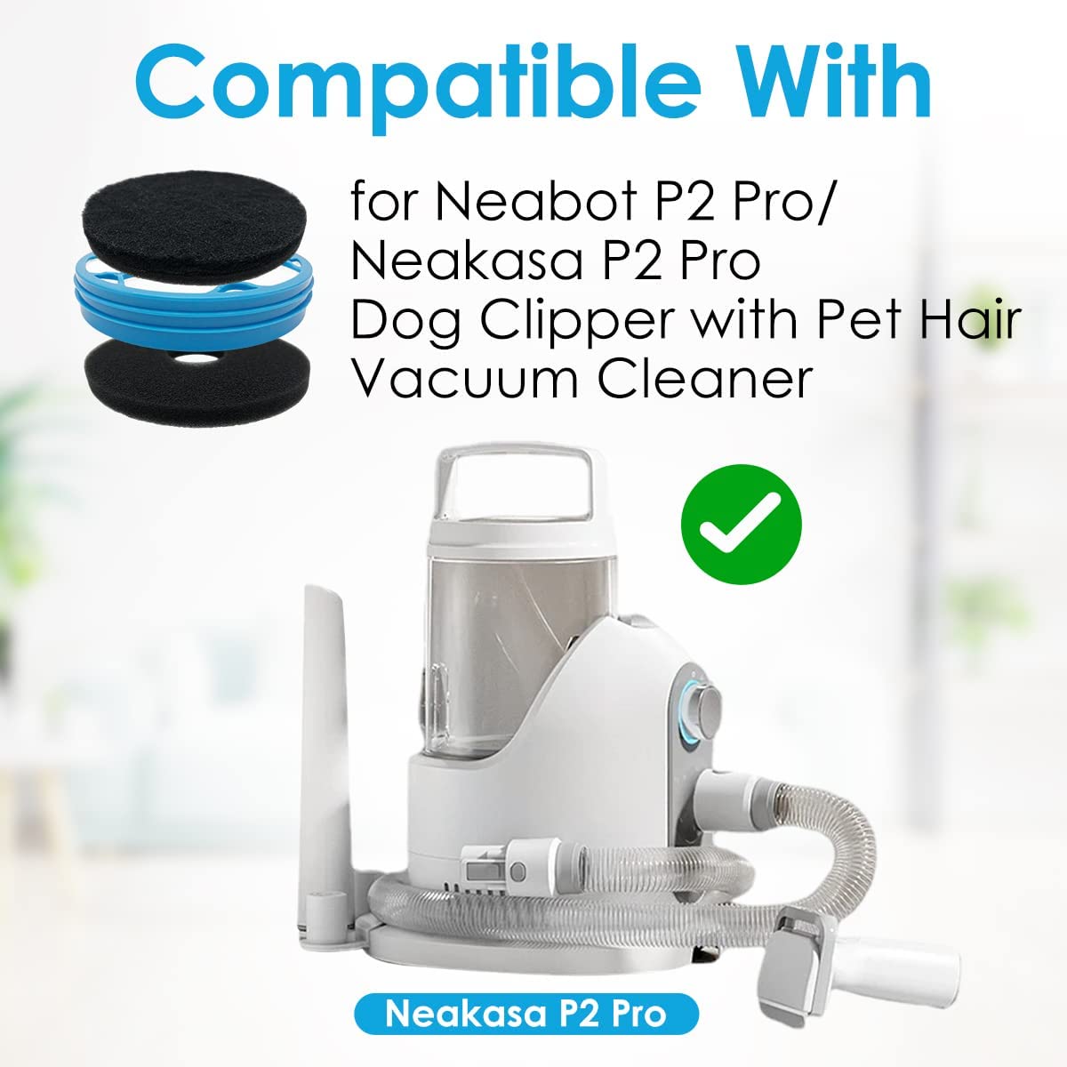 Neakasa/Neabot P2 Pro Pet Grooming Kit & Vacuum(2 Hepa Filters+2 Filter Sponges+2 Hollow Sponges)…