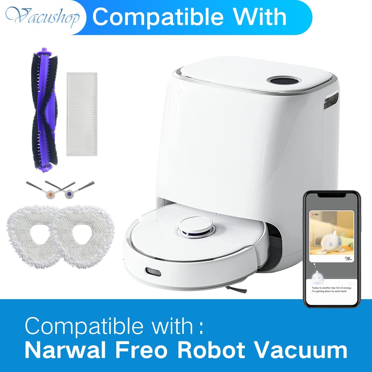 Narwal Freo Clean Robot x1 Main Brush x4 Mop Pad x2 Filter x4 Edge Brush Set