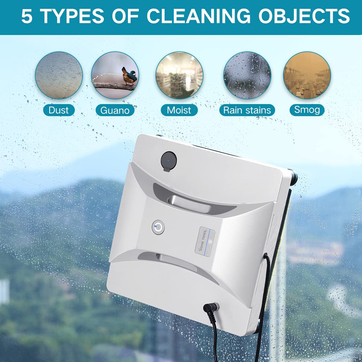 Window Cleaning Robot Ultrasonic Water Spray Glass Dry Wet Wipping Machine Automatic Smart 3 Path Mode for Deep Cleaning (White)