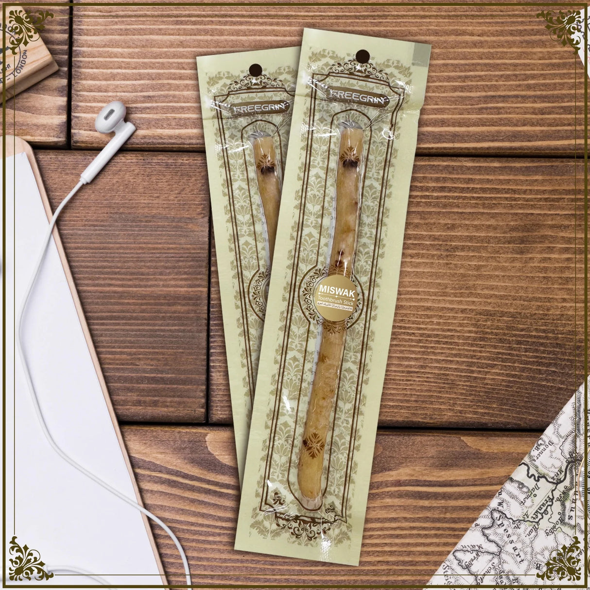 FREEGRIN 6 Pack Natural Miswak Sticks, Organic Wooden Miswak Toothbrush for Healthy Gums & Fresher Breath, No Toothpaste Required, Original Flavor