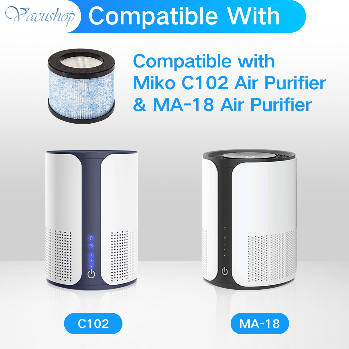 Miko C102 IBuki Air Purifier, MA-18 HEPA and Okaysou AirMic4S 2 Pack