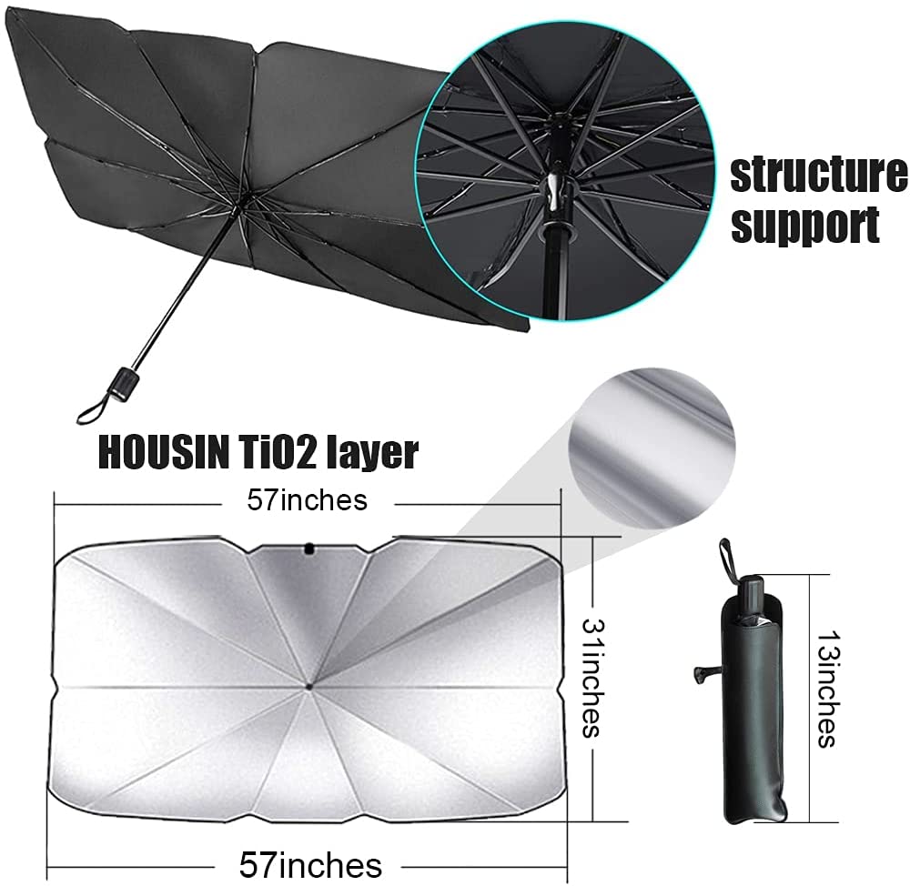 Car windshield sunshade with storage bag foldable