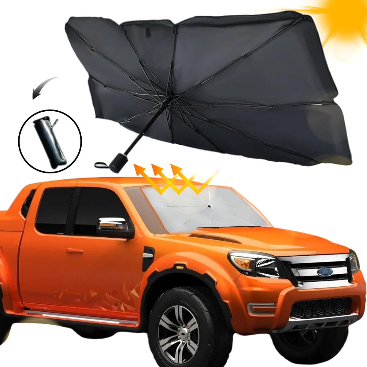 Car windshield sunshade with storage bag foldable